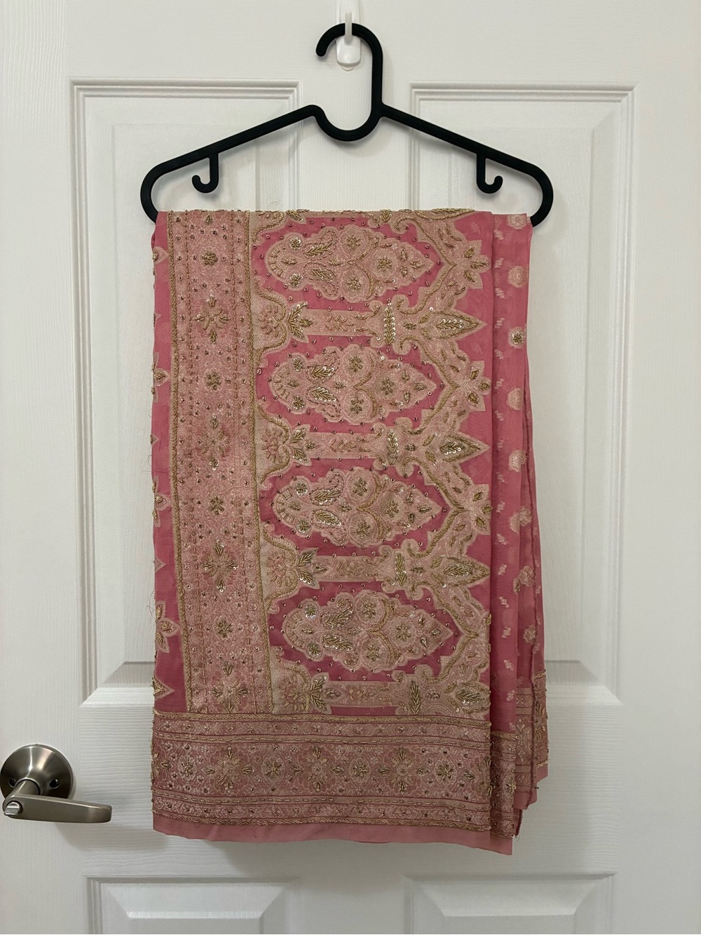 Pink tissue heavy embellished saree
